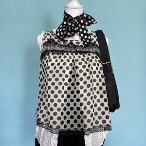 Vintage Black and White Polka Dot Sheer Blouse sz M